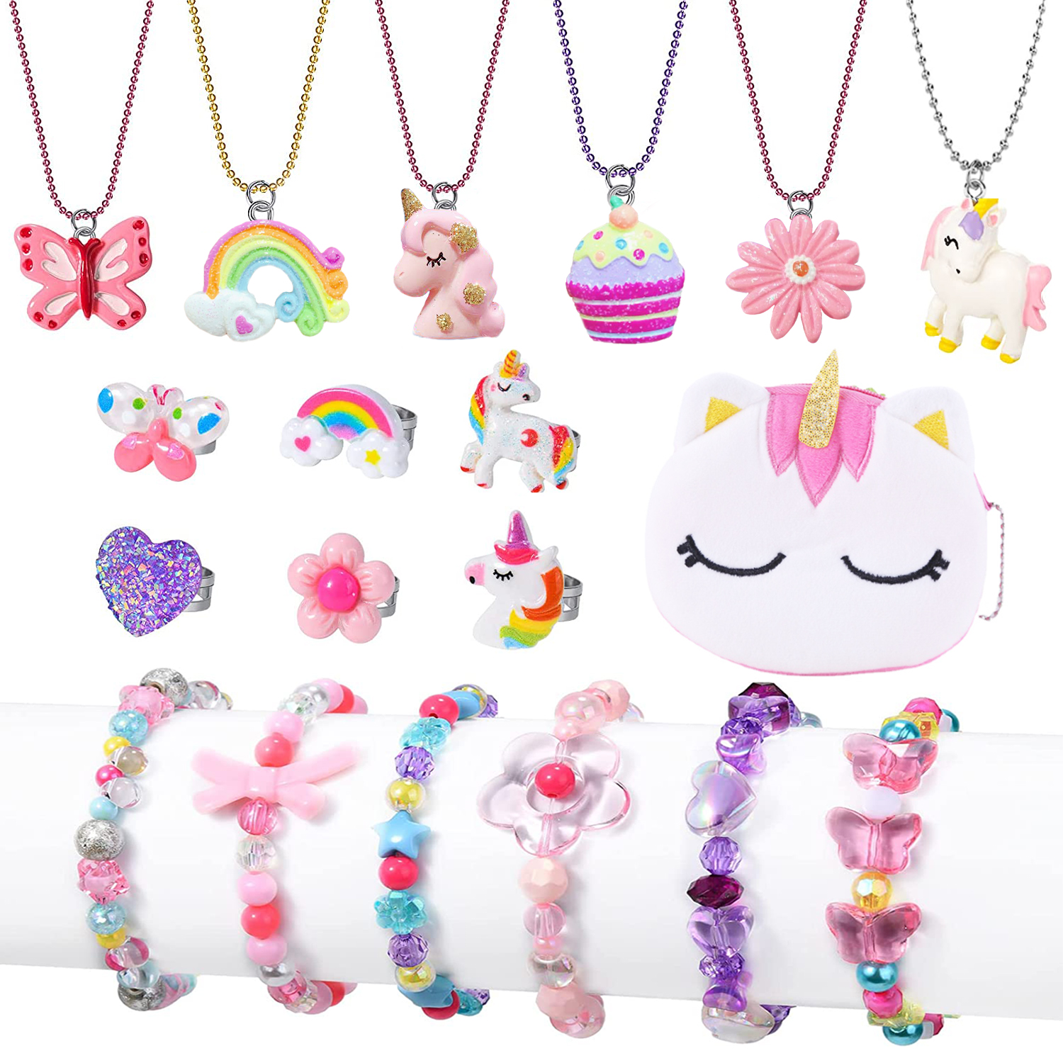 Sytle-Carry 19 Pcs Kids Jewelry for Kids Girls, Toddlers Necklaces  Bracelets and Rings Set, Cute Charm Play Jewelry Set, Toys for Kids Girls  3-6 Years